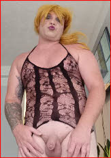 Hilarious failed male in see-through lingerie with tiny cock out on display