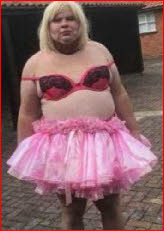 Sissy whore Inge in bra and pink tutu
