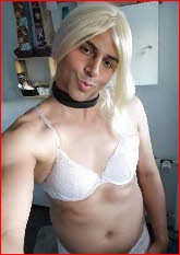 Gay sissy Annika in white bra and panties