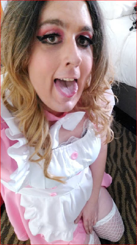 Gay sissy Daniel in pink French maid uniform