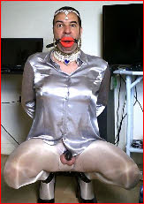 Tragic sissy whore Paulina Satina with cock cage on show