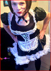 Mincing sissy faggot Shawna in French maid outfit