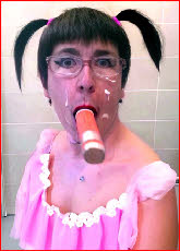 Pathetic sissy loser Justine swallowing vibrator