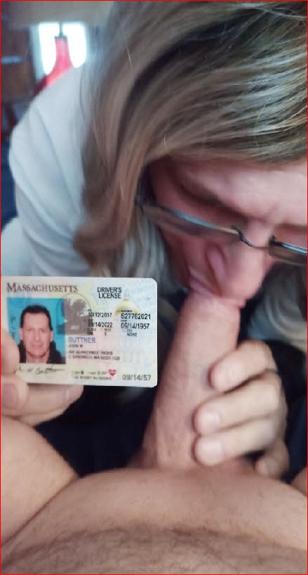 Massachusetts sissy Jackie exposed holding official ID while sucking cock